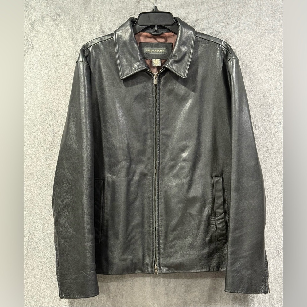 Vintage Banana Republic 100% Genuine Leather Black Bomber Jacket Men’s Size XL